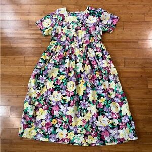 Roaman's Vintage Cottagecore Multicolor Floral Maxi Dress Homestead Cotton Blend